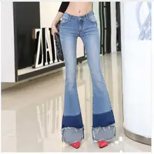 Новые модные брюки, джинсы с яркой отделкой Для женщин джинсы для девушек из джинсовой ткани женские, с расклешенным джинсы на осень, весну зимние джинсовые штаны