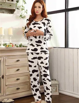 

Fashion Women Pijama Pyjamas Full Sleeve Women Pajamas Sets Milk Cow Print Sleepwear Long Pants Women Nightclothes MLXL