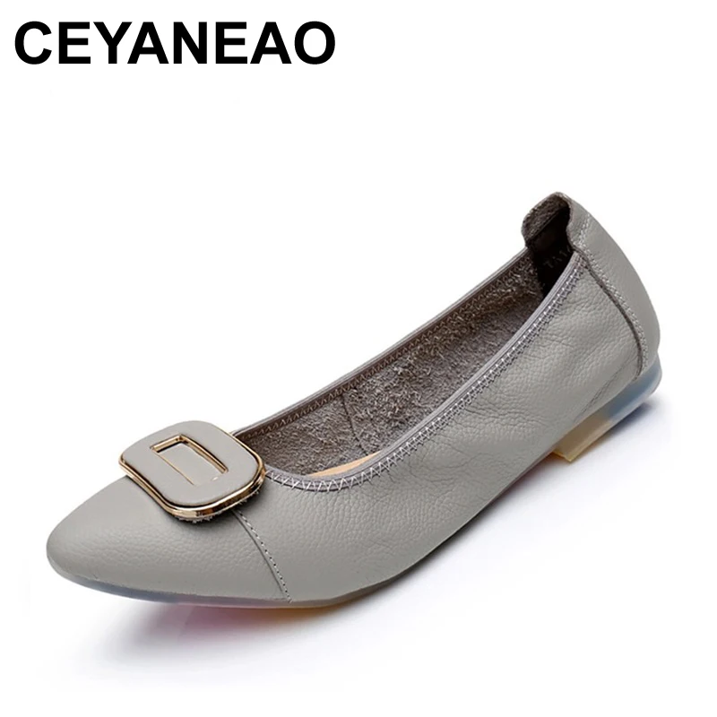 

CEYANEAO 2018 Woman Genuine Leather Women Shoes Flats 3 Colors Loafers Slip On Women's Flat Shoes Moccasins Casual Driving shoes