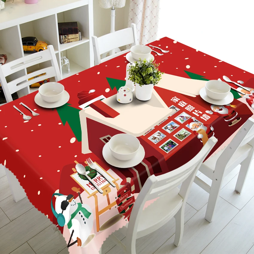 

Customizable 3D Tablecloth Christmas Tree New Year Fireworks Waterproof Thicken Rectangular and Round Wedding Table Cloth