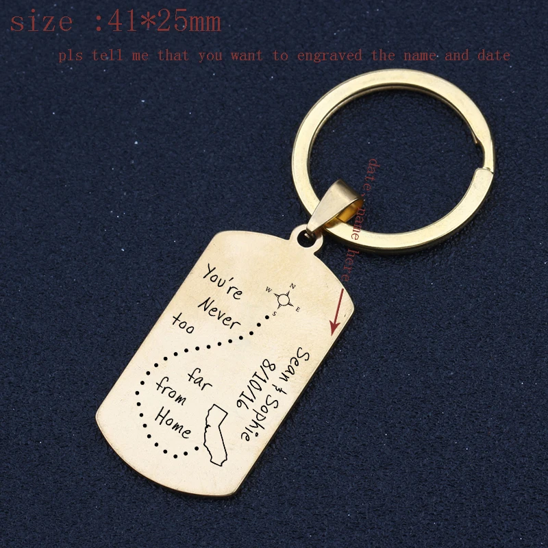 Distance Keychain Engraved You Are Never Too Far From Home Personalized Name And Date For Lovers' Gift Key Ring Holder Tag | Украшения