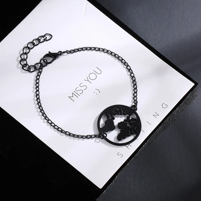 

Fashion Charm Statement Map Pendant Bracelets Classic Gold Sliver Black Color Charm Bracelets & Bangles For Women Jewelry Gift