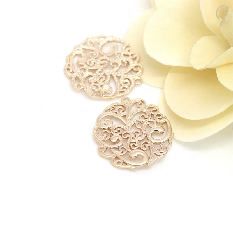 

4PCS 25*26MM Brass 24K Gold Color Plated Round Flower Vine Pendants Connect Charms Jewelry Findings Accessories