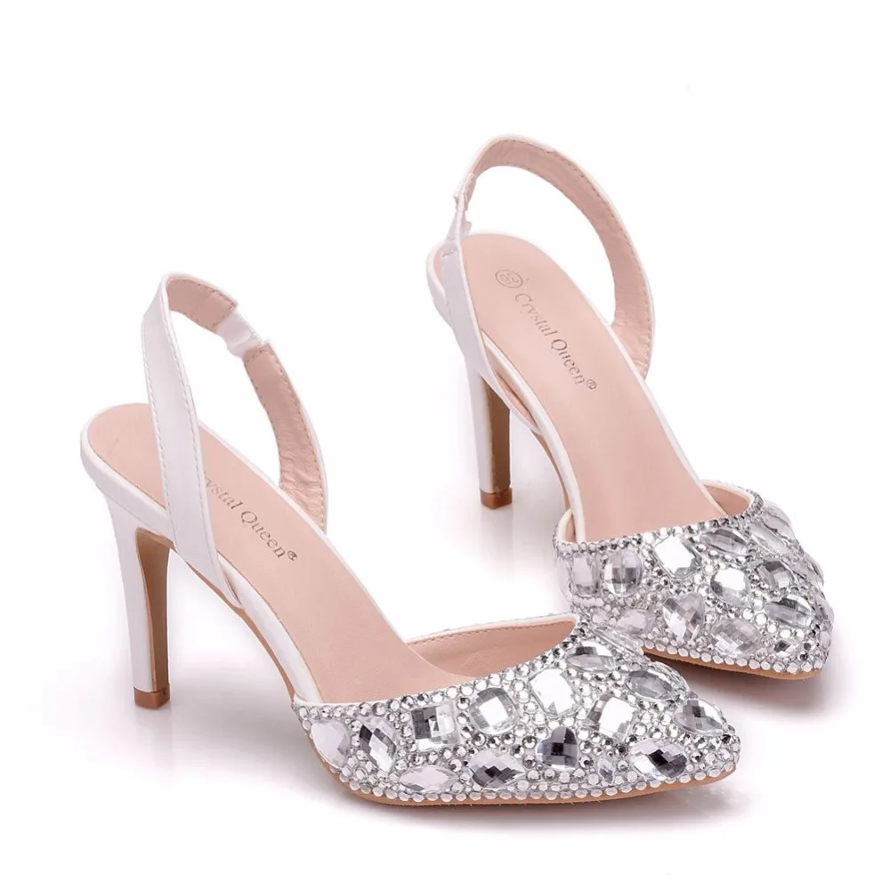 Женские туфли-лодочки с украшением в виде кристаллов, на высоком каблуке 10 см, со стразами, элегантные, с острым носком, красивые свадебные туфли вечерние, обувь для вечеринки, модельные туфли