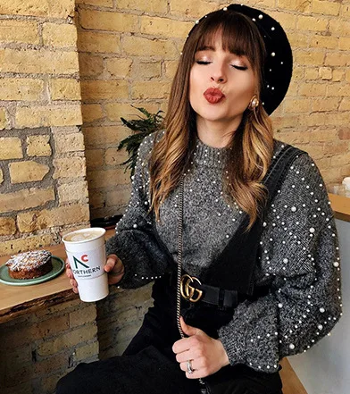 Doux Gris Cavalier Casual Chaud Femmes Misshow Femelle Court Gray D'hiver Chandail Lâche Lanterne Perles Manches Pull Col Roulé ARj54L