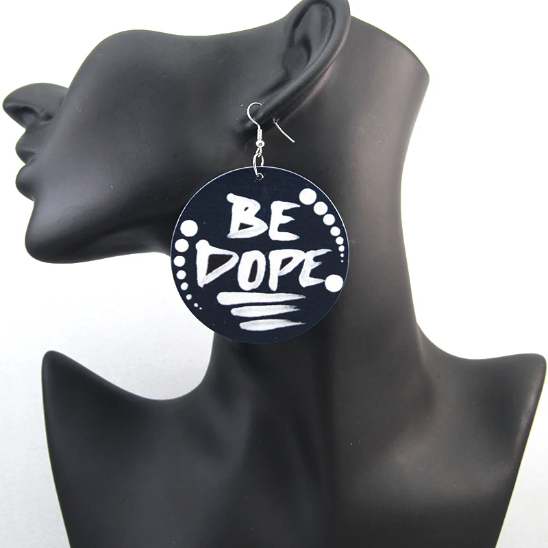 

SOMESOOR Printing Be Dope Powerful Words African Wooden Drop Earrings Afrocentric Ethnic Bohemain Dangle Jewelry For Women Gifts