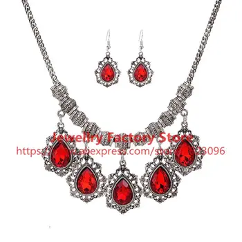 

200sets/lot stylish big crystal necklace wedding necklace earrings set bride jewelry wholesale crystal necklace earrings set