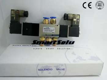 

Free shipping solenoid air valve 4V130C-06 Double coil Port 1/8" BSP 24V DC 5/3 way control valve with fittings and mufflers