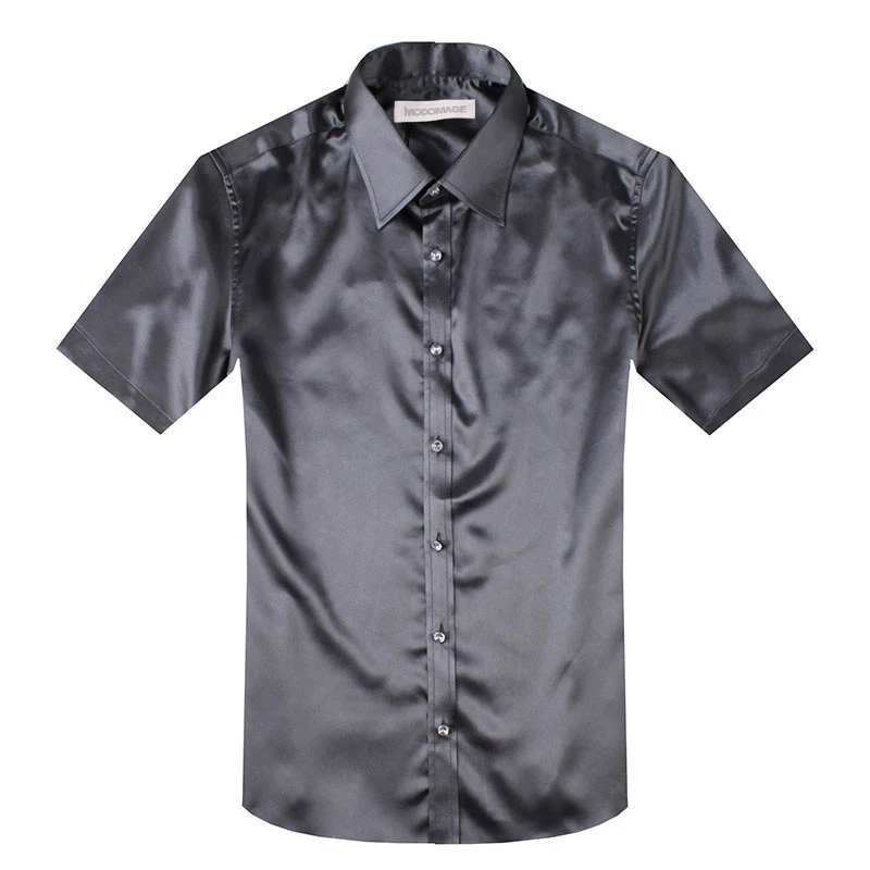 Новое поступление, летняя стильная шелковая Повседневная однотонная мужская рубашка с коротким рукавом, трендовая модная повседневная рубашка из искусственного шелка