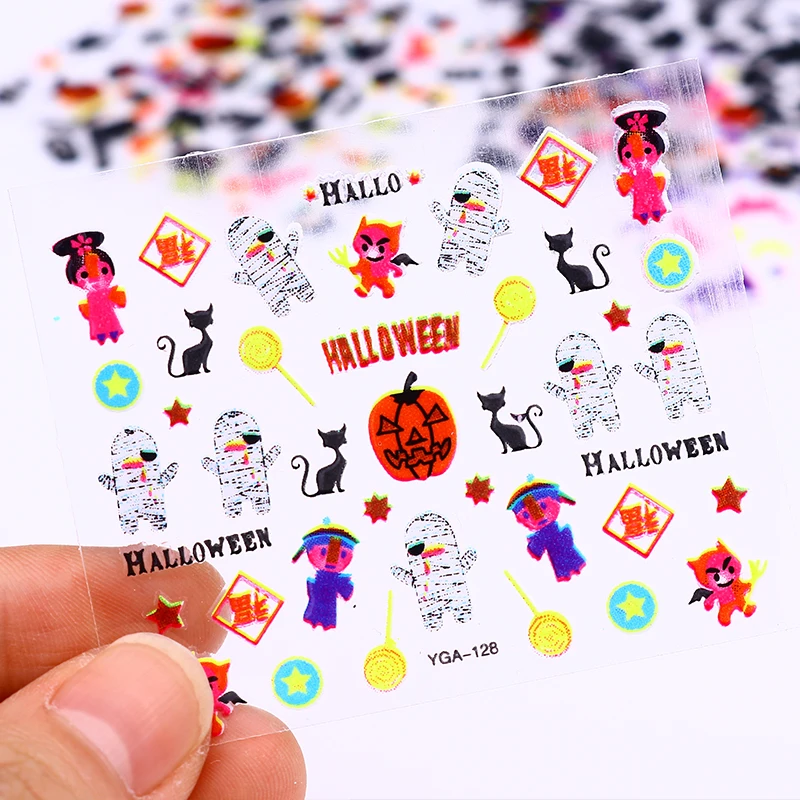 

24 Sheets Halloween Series 3D Nail Sticker Set Pumpkin Skull Owl Spider Adhesive Transfer Sticker Manicure Nail Art Decoration