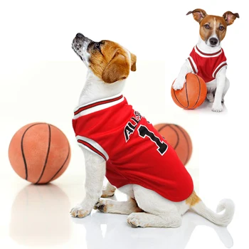 

Summer Dog Clothes Small Dog Clothing Cute Dog Shirt Pet Basketball TShirt Breathable Cat Apparel Red Black Colors M-XXL