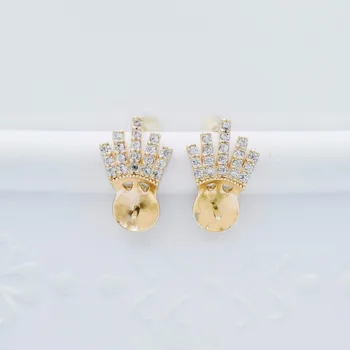 

4pcs CZ Paved Gold Ear Posts, Real Gold Plated Brass, Hand Gestrue Stud Earrings, Can Add Pearls/ Gemstone (#GB-589)