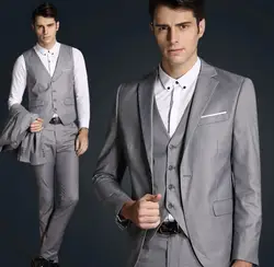 Западный серый нотч четыре кнопки жених смокинг жениха свадьба / бизнес / официальный пром костюмы ( куртка + брюки + перевязка )