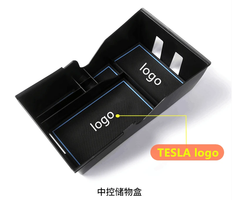 For Tesla Model 3 Accessories Car Central Armrest Storage Box Auto Container Glove Organizer Case - Название цвета: Blue silicone pad