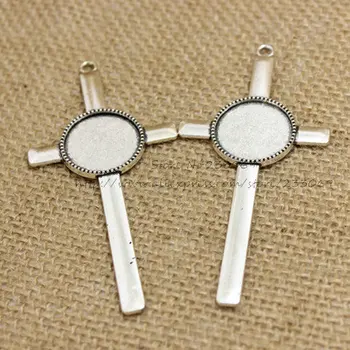 

(10pcs/lot) Antique silver Metal Alloy cross 40*84mm (Fit 20mm Dia) Round Cabochon Settings Jewelry Pendant Blanks Charms T0257