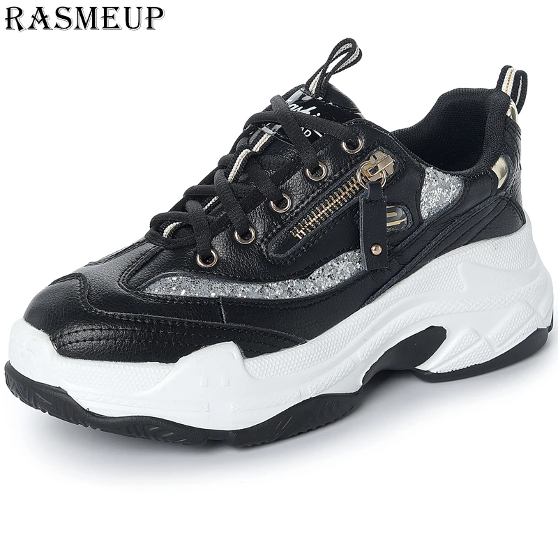 

RASMEUP Genuine Leather Women Chunky Sneakers 2019 Spring Fashion Platform Women's Dad Shoes Casual Breathable Woman Footwear