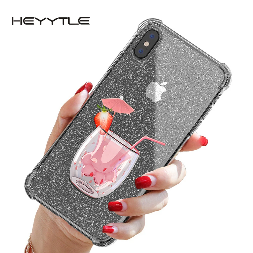 

Heyytle Transparent Glitter Case For iPhone 8 7 Plus 6 6s Airbag Shockproof Case For iPhone XR X XS MAX 9 Soft TPU Cover Coque