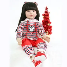 Bonecas Bebe Reborn 24 “Boneca Com vestido listrado Vermelho de Vinil Silicone macio Adorável Lifelike Bonecas Da Menina Da Criança Do Bebê presente do miúdo