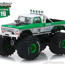 Зеленый светильник 1: 64 1974 Ford F-250 Monster Truck#19 игрушечный автомобиль из сплава игрушки для детей литая под давлением модель автомобиля подарок на день рождения