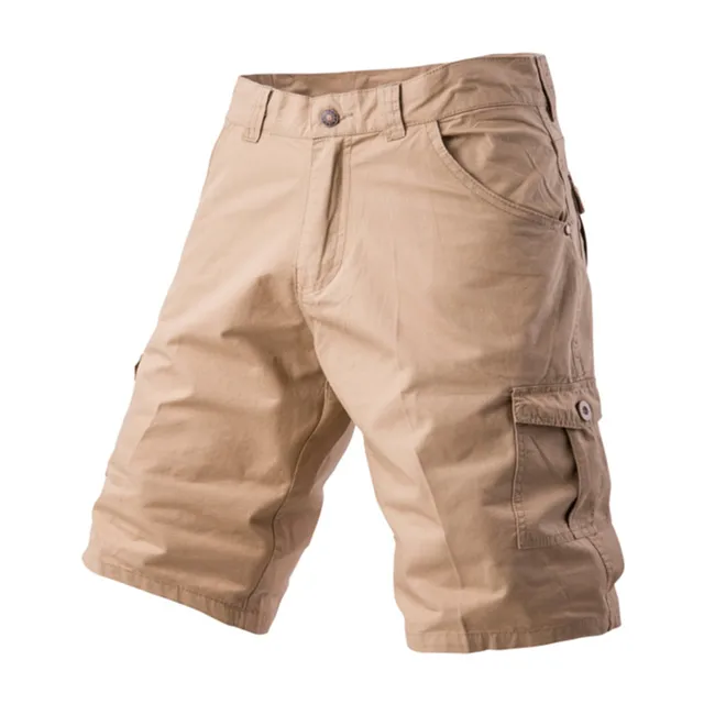 Summer Casual Shorts Men Cotton Fashion Style Pockets Mens Solid Khaki