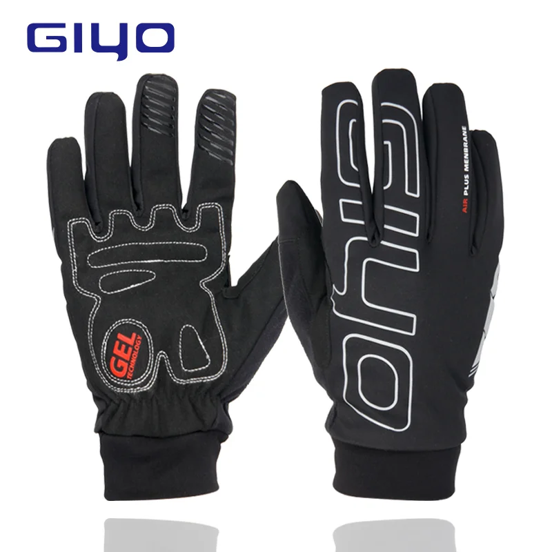 GIYO New Winter Full Finger Cycling Gloves Waterproof Thermal Fleece Gel Gloves for Mens MTB Road Bike Racing Sportwear Gloves - Цвет: Черный