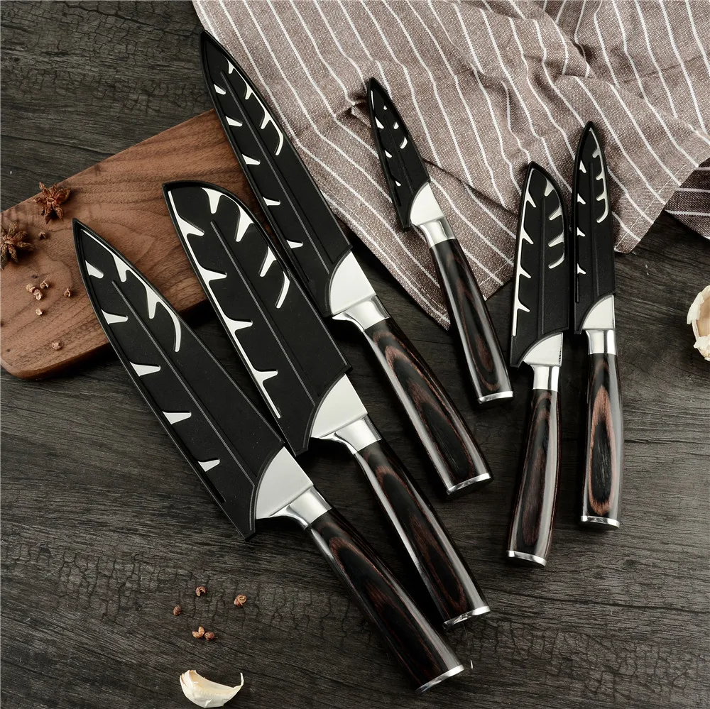 

XYj 6pcs Black Plastic Kitchen Knife Blade Protector Cover For Stainless Steel Knife Set New Arrival High Quality Knife Cover