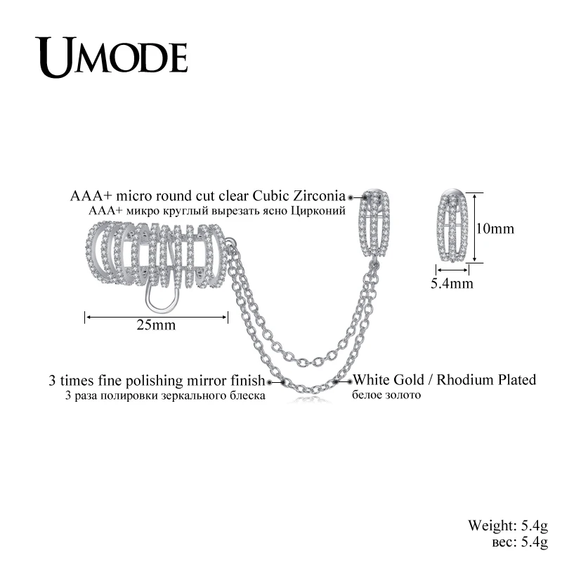 UMODE Brand Crystal Mismatched Cuff Earrings For Women Fashion Jewelry White Gold Color Boucle D'Oreille Femme Brincos AUE0243