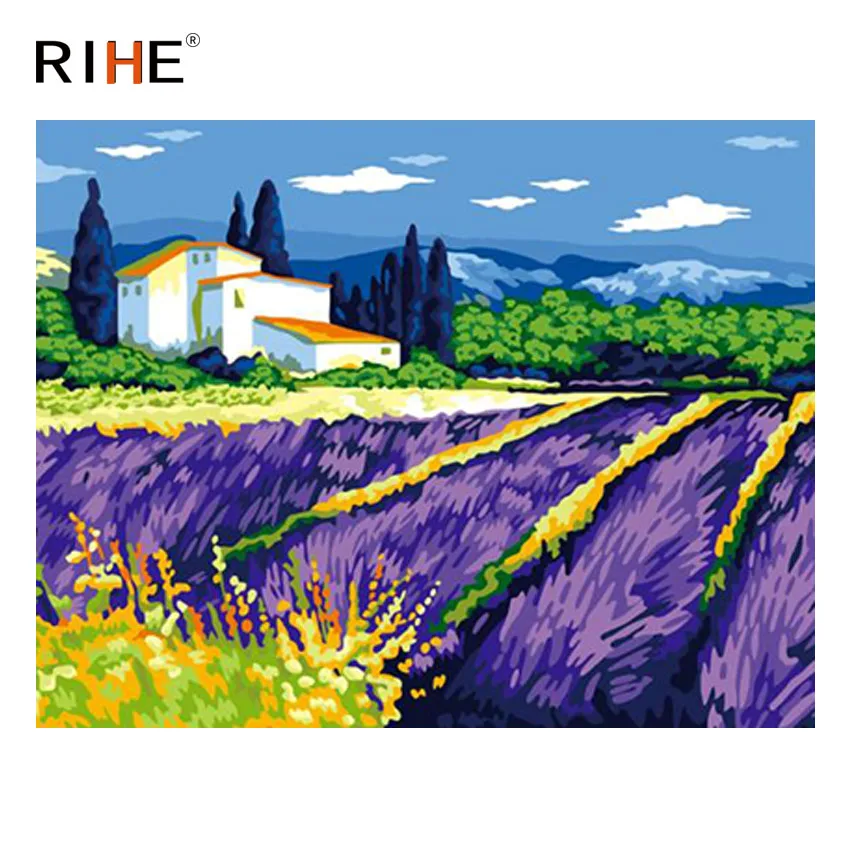 

RIHE Flower Field Diy Painting By Numbers Abstract Country Oil Painting On Canvas Cuadros Decoracion Acrylic Wall Picture Art