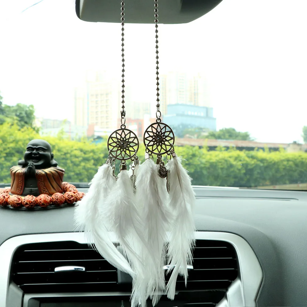 LEEPEE зеркало автомобиля подвесной кулон мечта Catch Wind Chimes перо украшение автомобиля-Стайлинг Хранитель снов ручной работы
