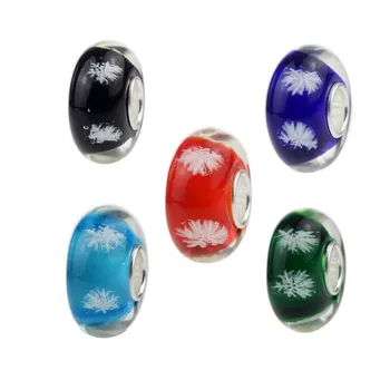 

Emith Fla 925 Sterling Silver Big Hole Snow Murano Glass Charm Beads Fit For European Brand Bracelet DIY Jewelry Makings