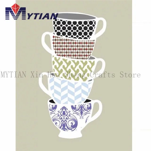 

Teacups Stacked Chevron Diamond Painting Polka Dot Coral Print Design Cut Wall Hanging 5d Mosaic Diamond Embroidery Cross Stitch