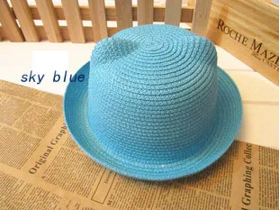 DINGDNSHOW, брендовые соломенные шляпы, летние детские шапки с ушами для украшения, милые детские шляпы с изображением персонажей для девочек и мальчиков, однотонные Детские широкополая Панама - Цвет: sky blue