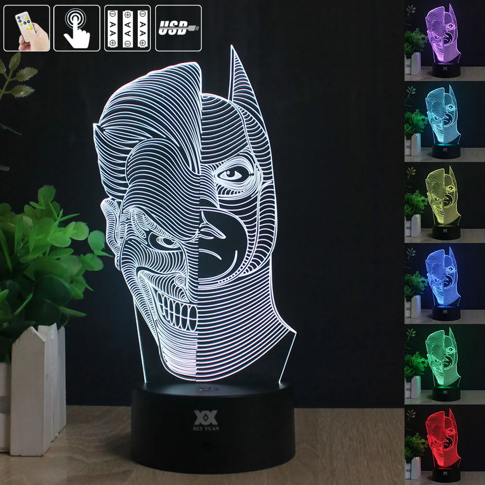 

HY Batman&Joker 3D Remote LED Night Light Touch Table Desk Lamp 7 Color Change USB LED Charger Gift Multifunction Card