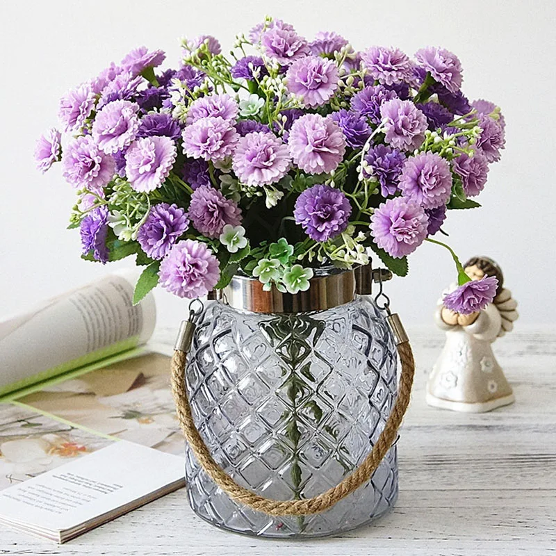 Искусственные лиловые цветы 20 голов, свадебные цветы, букет Флорес, настоящие на ощупь, Мини Искусственные цветы из шелка для украшения дома и сада