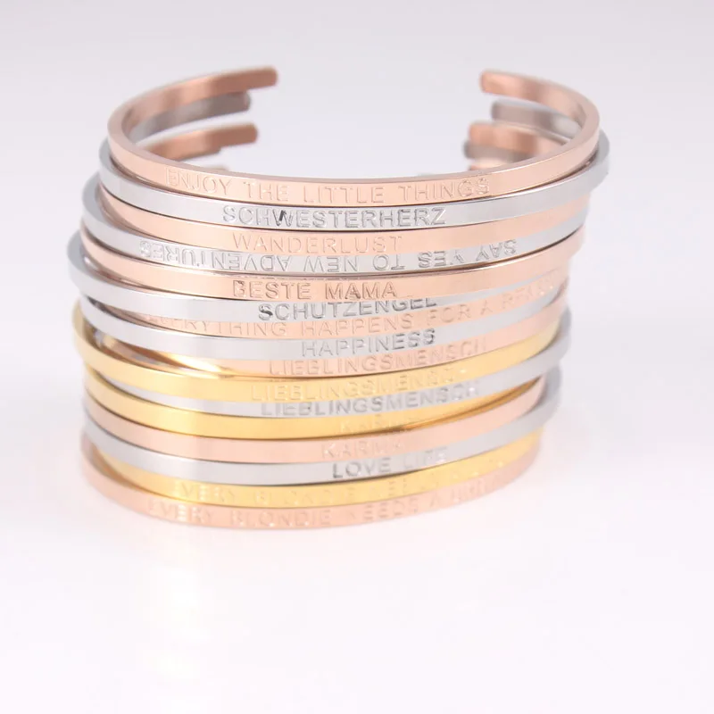 

Inspirational Message Personalized Bracelet Stainless Steel Friendship Cuff Custom Bracelet Bangle For Women Gift Jewelry