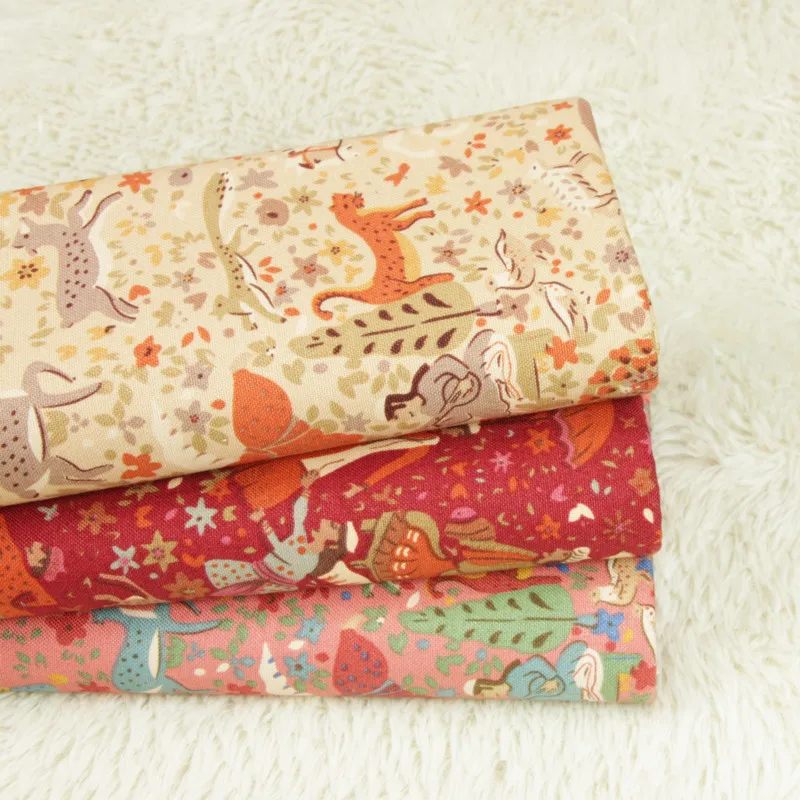 

half meter 100% cotton canvas fabric with cartoon animal person print cloth handmade DIY bag sofa pillow back cushion cloth B237
