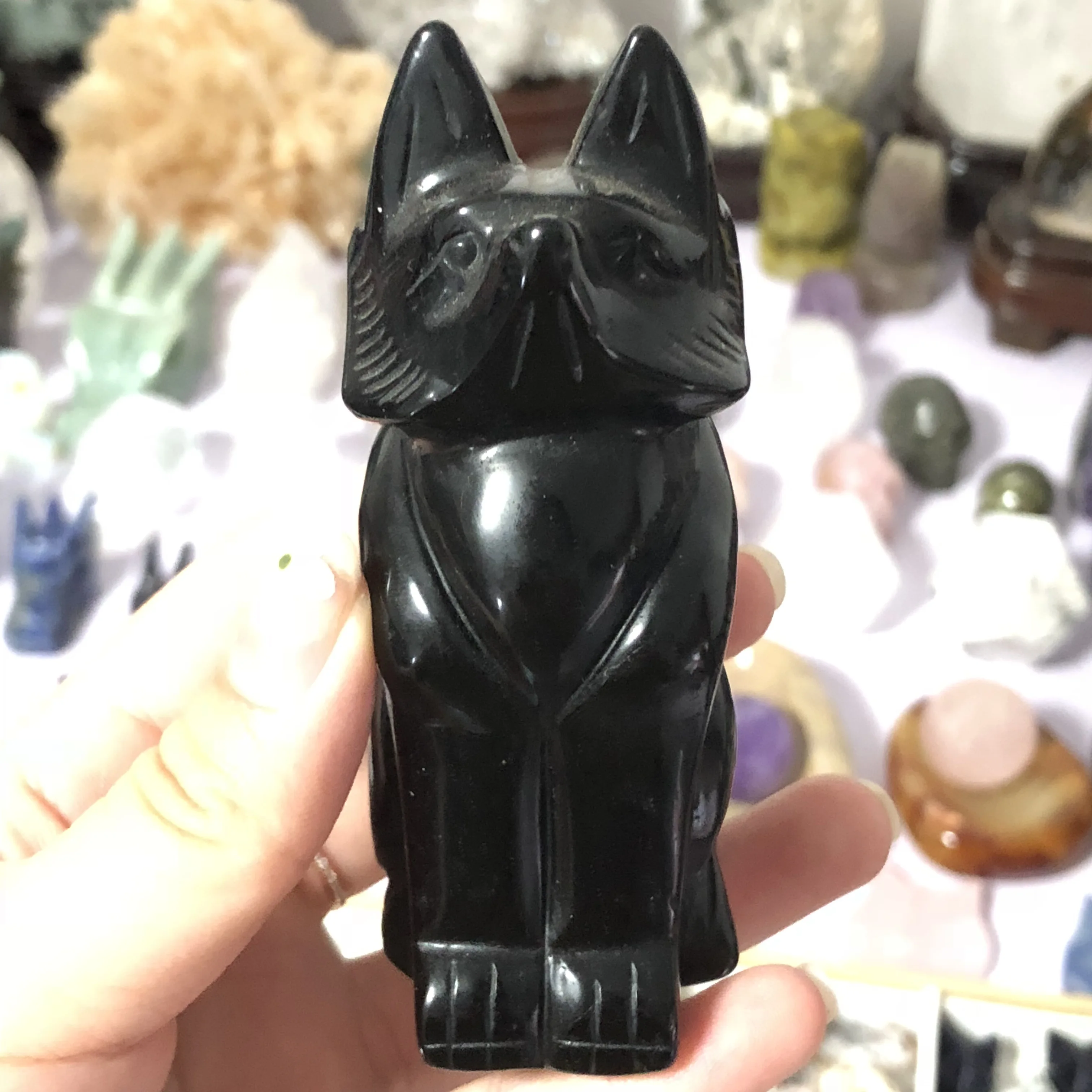 

237g Natural obsidian crystal carved fox home decoration specimen chakra healing