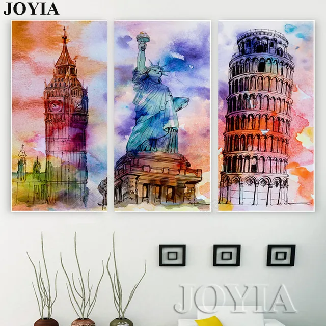 vintage paintings london canvas wall art painting watercolor world