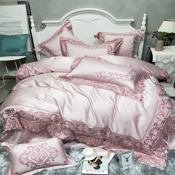 

Golden color Luxury Bedding Set Queen King size 100S Egypian cotton Embroidery bed set Bedlinen sheet Duvet cover set Pillowcase