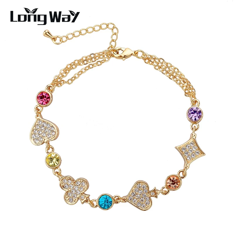 LongWay Chain Bracelet Fashion Women Jewelry Gold Color Bracelets Bangles Austrian Crystal Charming Woman SBR140287 | Украшения и