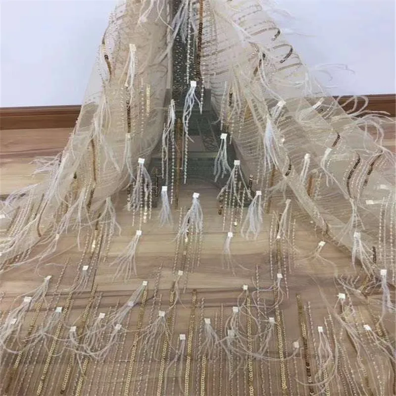 

High-ending handmade African mesh Lace Fabrics Sequins Nigerian Laces Fabric For Women 2019 French Tulle Lace FabricHX1602-1