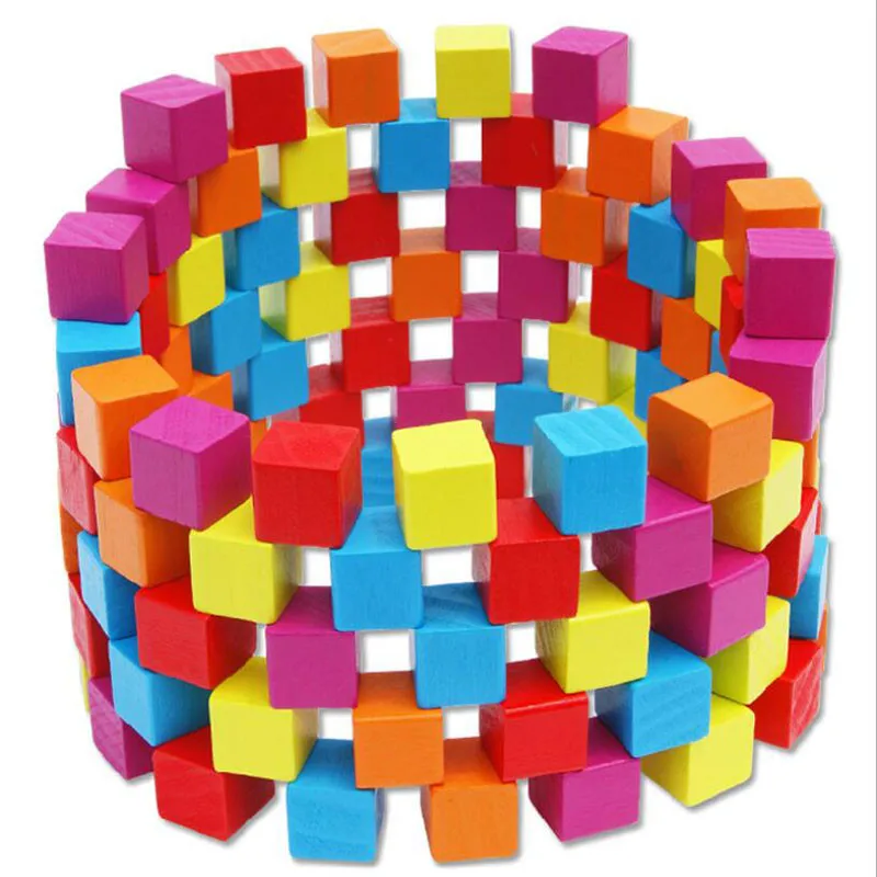 100 pcs/set Wooden Cubic Brick Game Cubes DIY Color Blocks Set Toys Educational For Baby Children Square | Игрушки и хобби