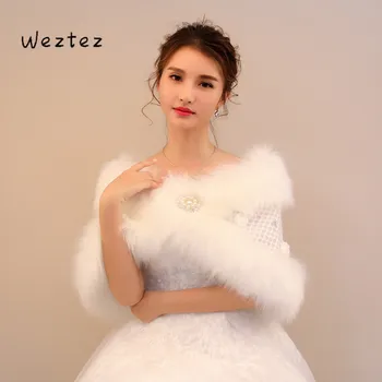 

Autumn Winter Wedding Shawl Wrap Formal Dress Cheongsam Married Outerwear Bride Cape Ivory Jacket PJ81