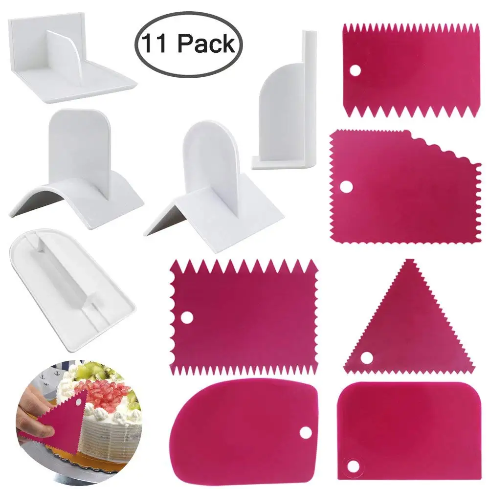  Cake Scraper Smoother and Fondant Kits 6 Pcs Cake Decorative Scrapers Polisher and 5 Pcs of Fondant