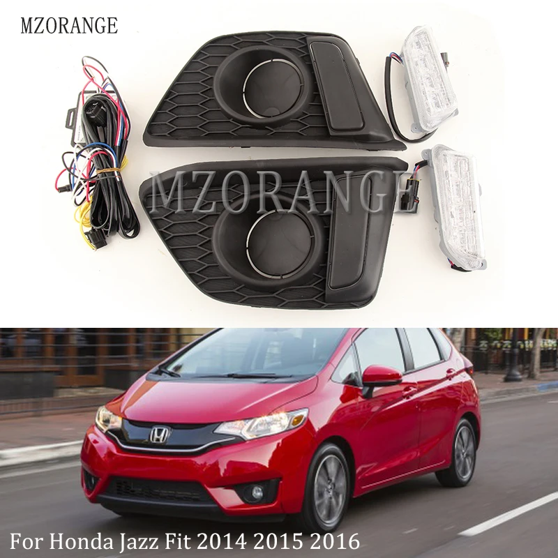 

MZORANGE 1Set For Honda jazz fit 2014 2015 2016 LED DRL Daytime Running Lights Daylight Driving light with fog lamp