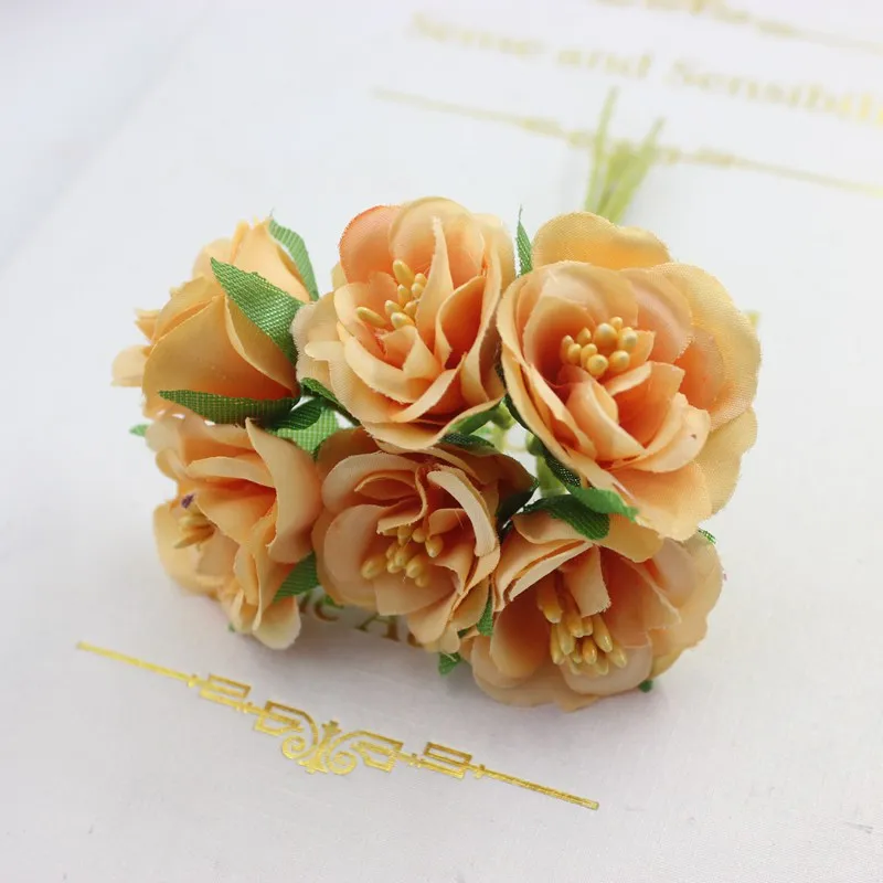 6 pcs/ lot cheap Mini Silk Daisy Artificial Rose Flowers Bouquet DIY Wedding Decoration Paper Flower For Scrapbooking Flower