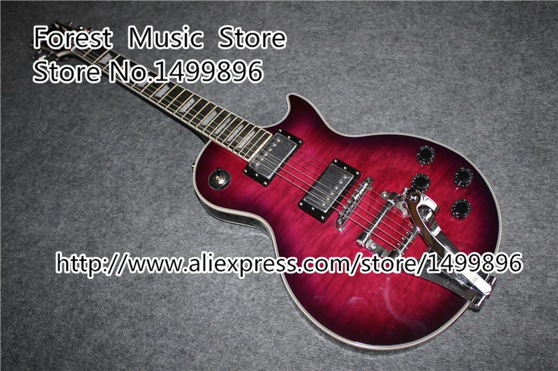 

China Custom Shop Vintage Purple Quilted Finish LP Standard Electric Guitars With Chrome Bigsby