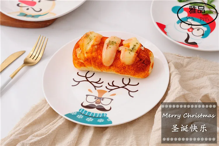 Рождественская мультяшная керамическая тарелка Санта-снеговик тарелка для салата и завтрака домашнее блюдо 8 дюймов тарелка