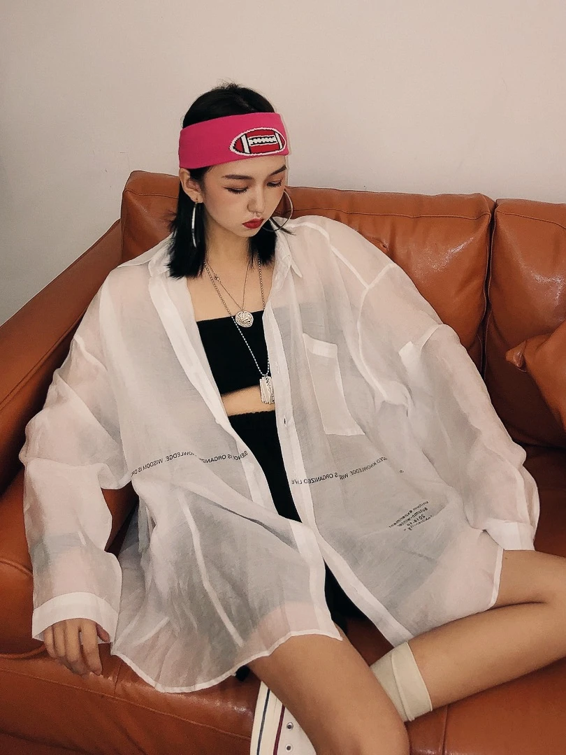 

Jasmine 2019 Summer New Design Sexy Perspective Medium and Long Shirts Leisure Shirt