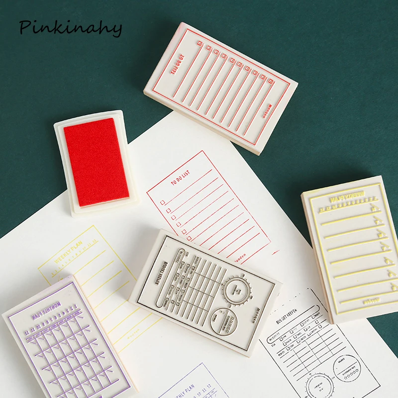 

Vintage Functional Series Week Planner Diary Rubber Wood Stamps Scrapbooking Background Stamp for Memo Task Check Record Keep